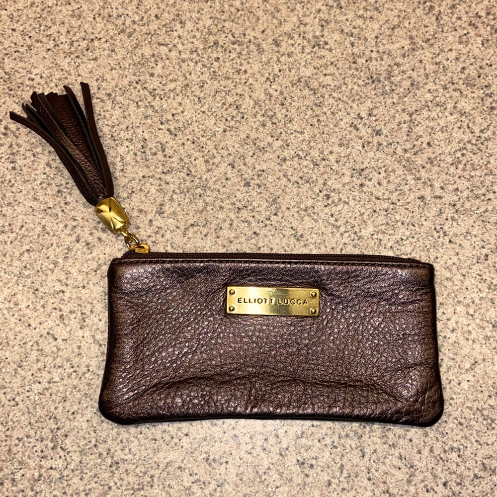 Elliott Lucca Coin Purse with Tassel Metallic Bronze Leather